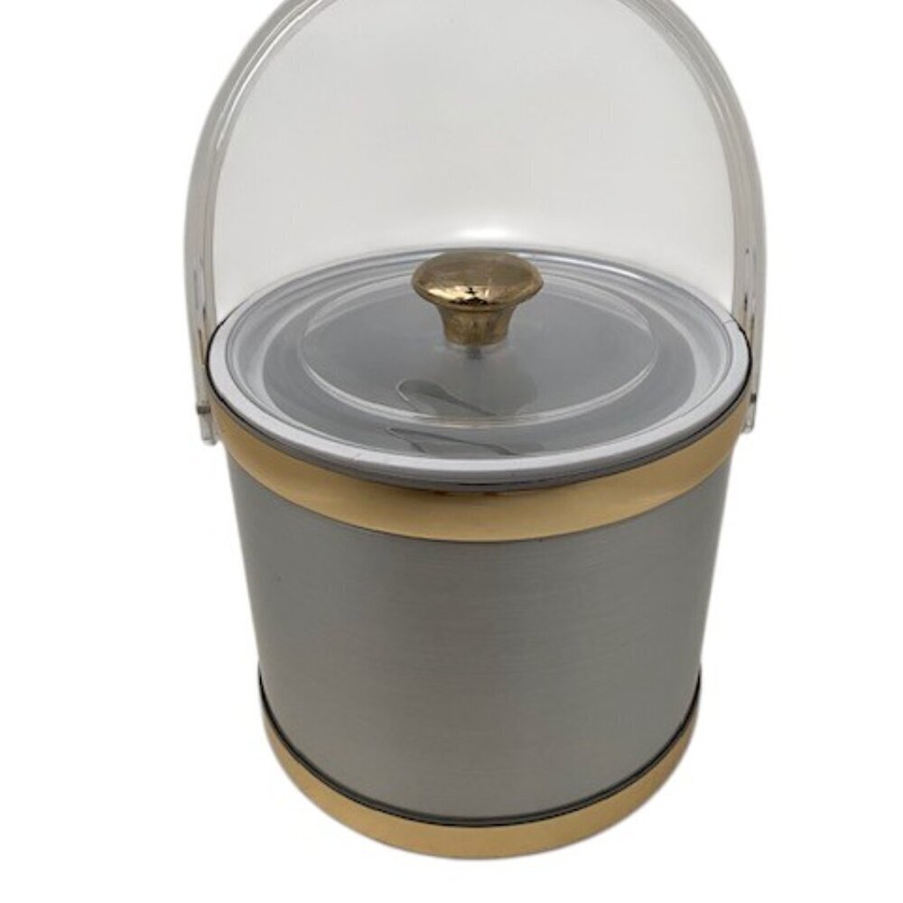VINTAGE Culver Brushed Silver and Gold Acrylic Barware Ice Bucket